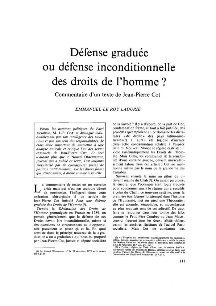 Défense graduée ou défense inconditionnelle des droits de l’homme ?
 – page 1