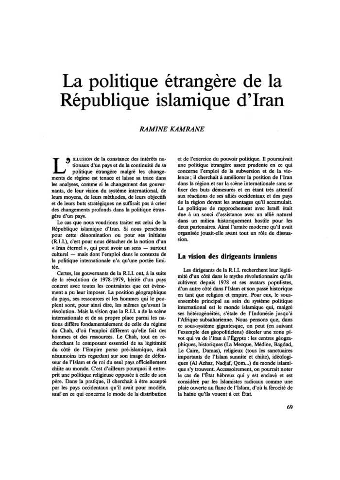 La politique étrangère de la République islamique d’Iran
 – page 1