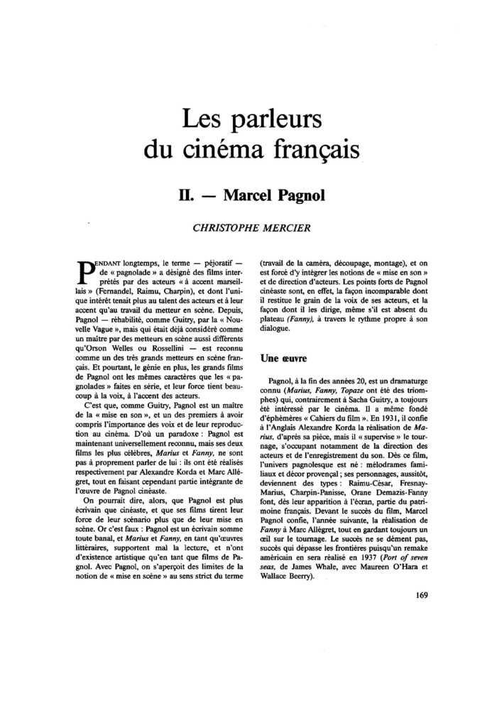 Les parleurs du cinéma français. II. Marcel Pagnol
 – page 1