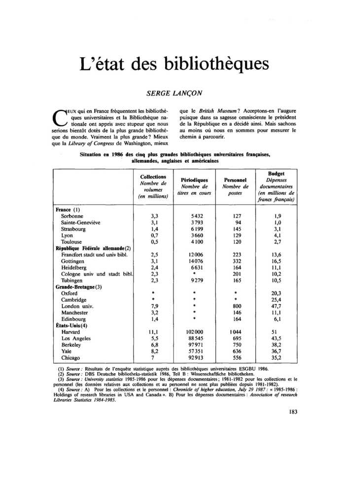 L’état des bibliothèques
 – page 1