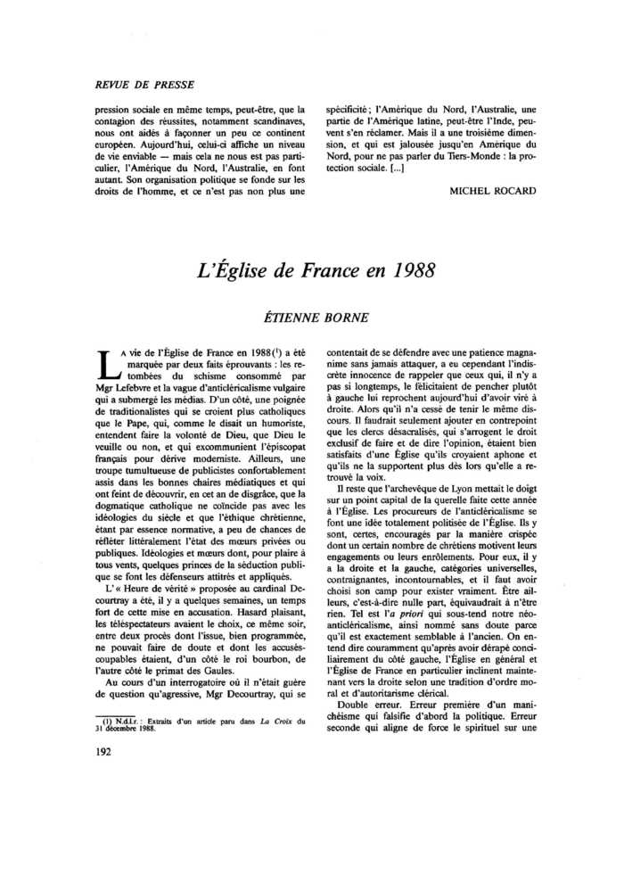 L’Église de France en 1988
 – page 1