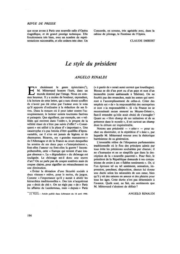 Le style du président
 – page 1
