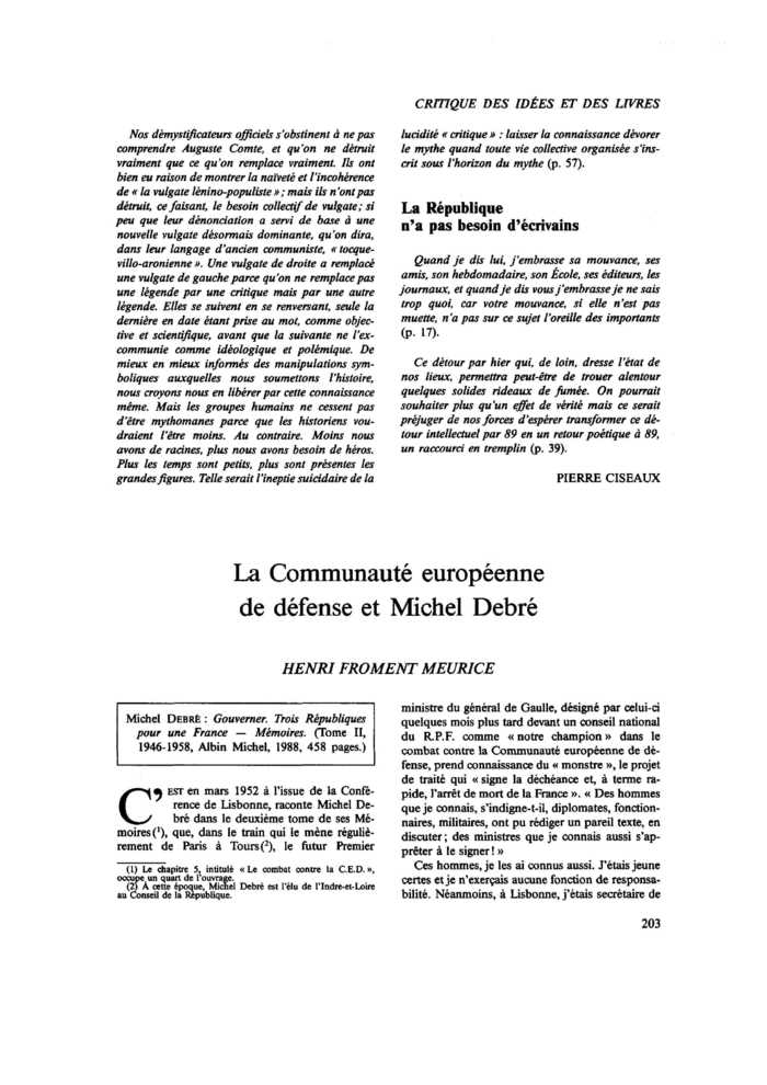 La Communauté européenne de défense et Michel Debré
 – page 1