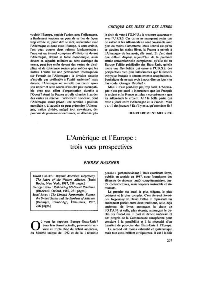 L’Amérique et l’Europe : trois vues prospectives
 – page 1