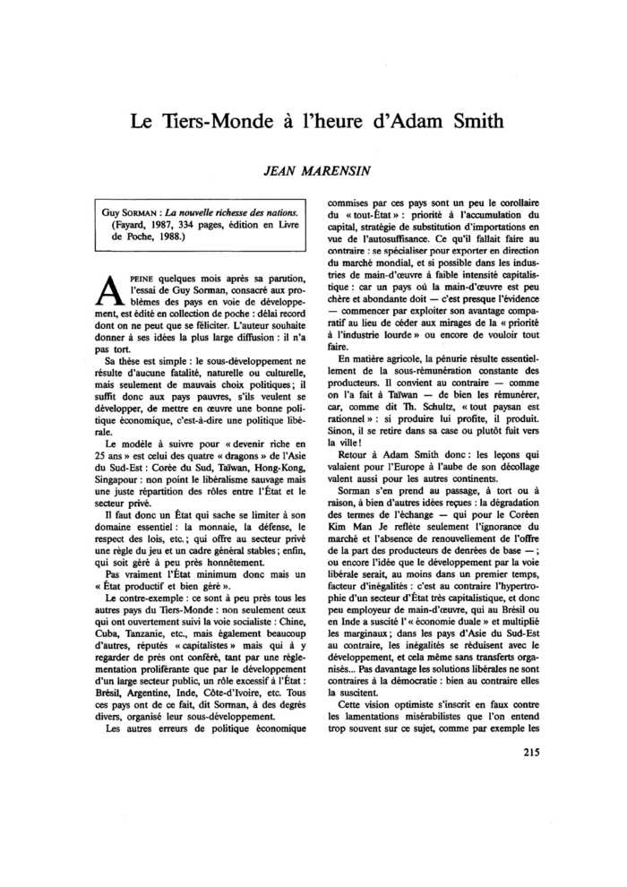 Le Tiers-Monde à l’heure d’Adam Smith
 – page 1