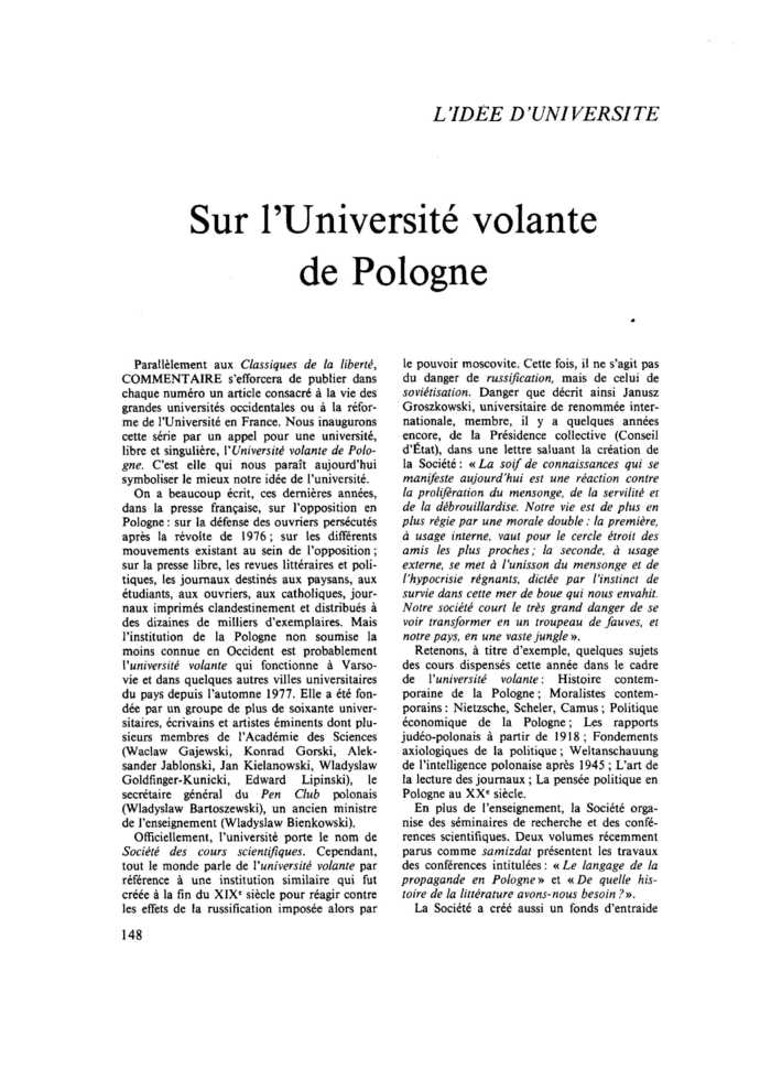 Sur l’Université volante de Pologne
 – page 1