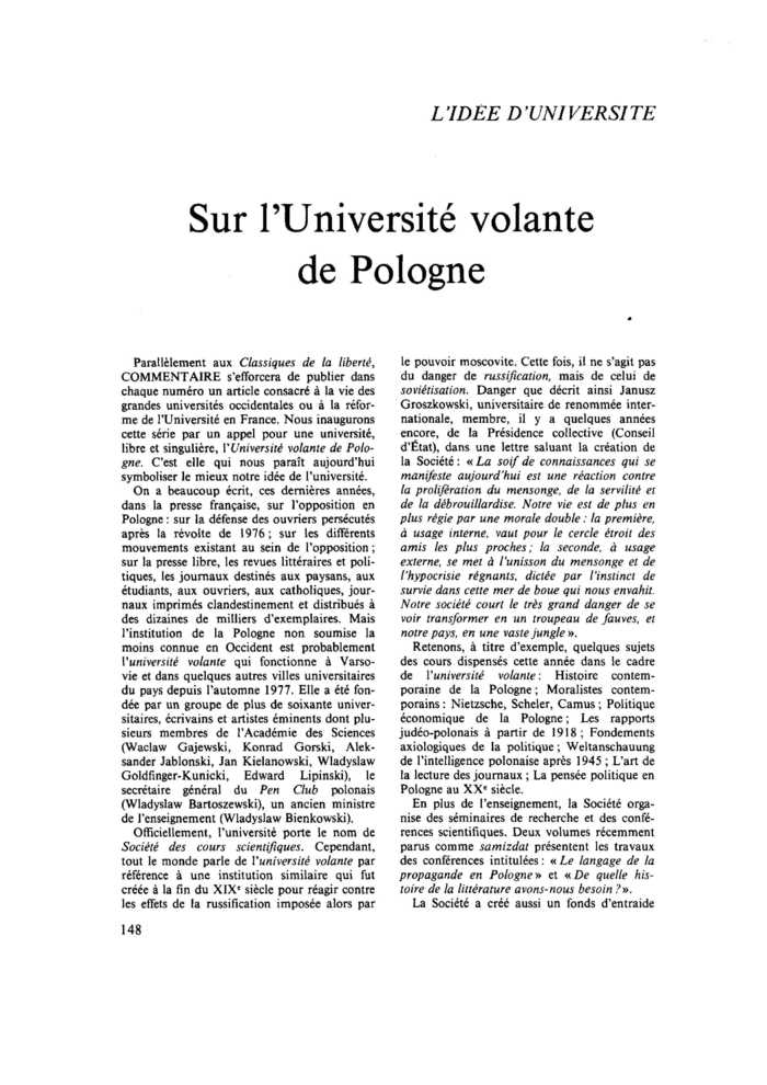 Sur l’Université volante de Pologne
 – page 1