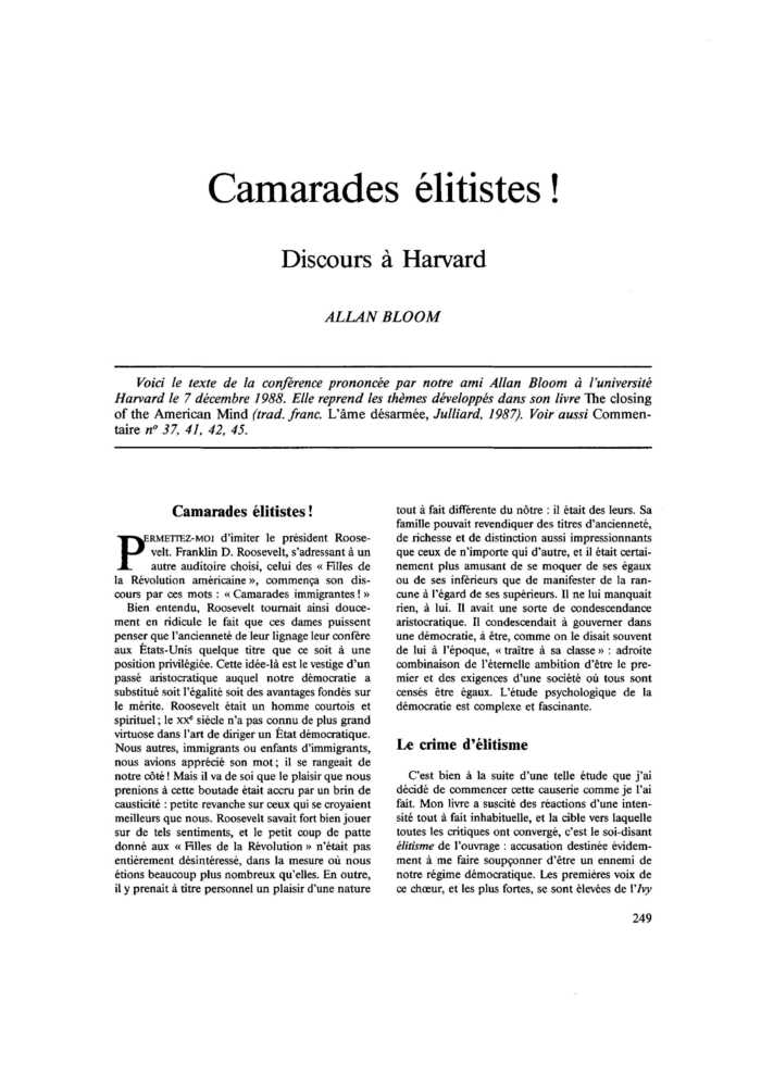 Camarades élitistes ! Discours à Harvard
 – page 1