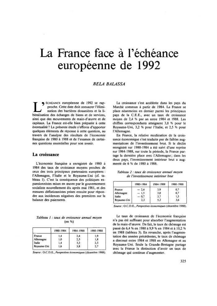 La France face à l’échéance européenne de 1992
 – page 1