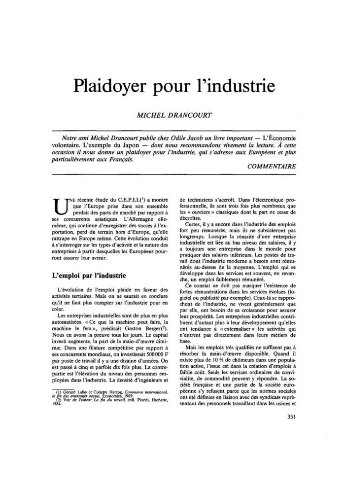 Plaidoyer pour l’industrie
 – page 1