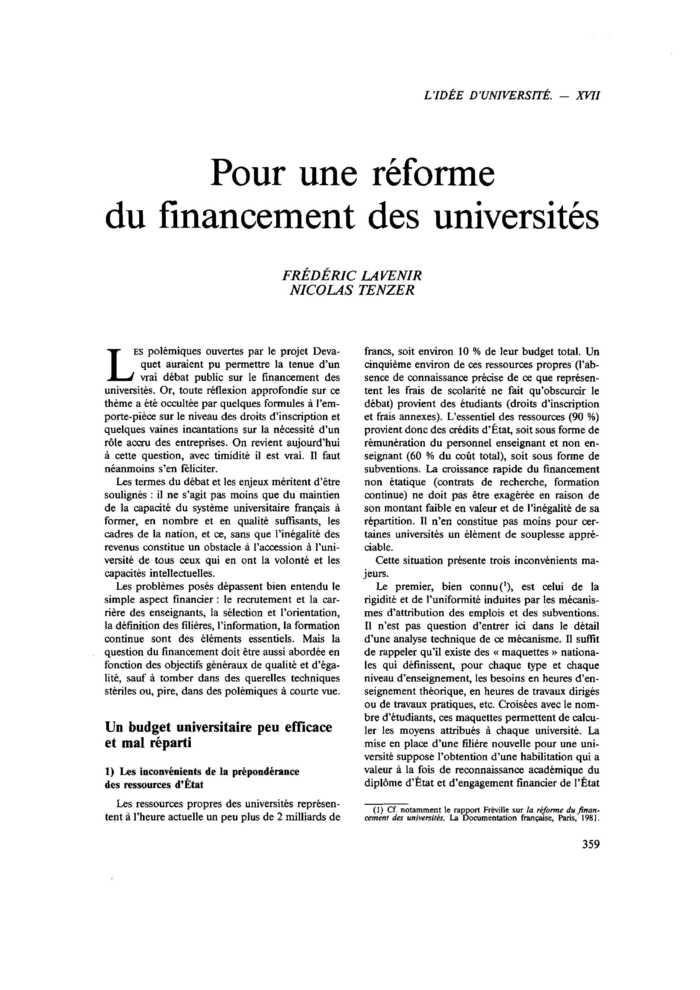 Pour une réforme du financement des universités
 – page 1