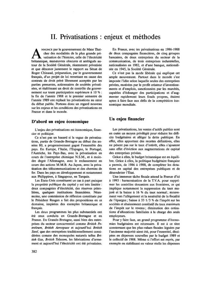 II. Privatisations : enjeux et méthodes
 – page 1