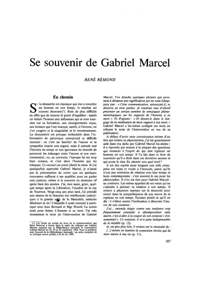 Se souvenir de Gabriel Marcel
 – page 1