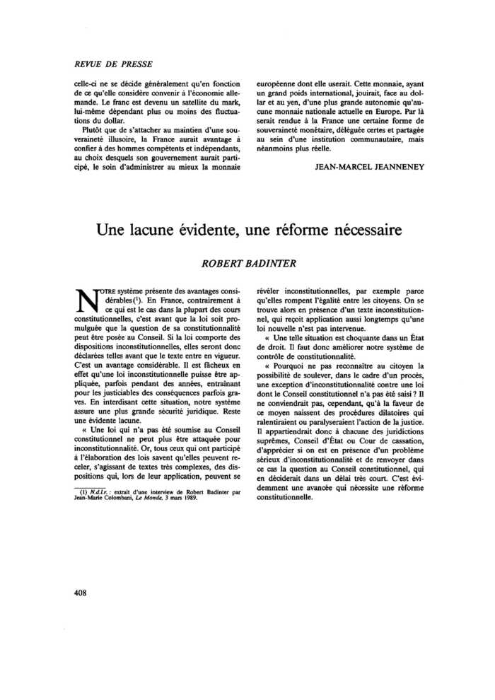 Une lacune évidente, une réforme nécessaire
 – page 1