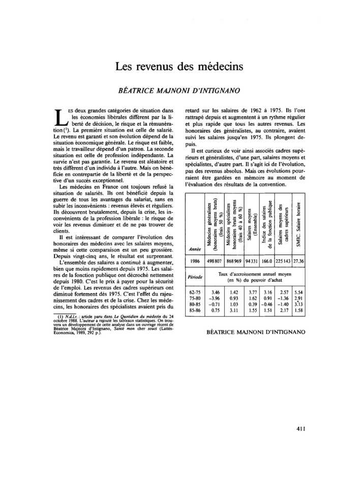 Les revenus des médecins
 – page 1