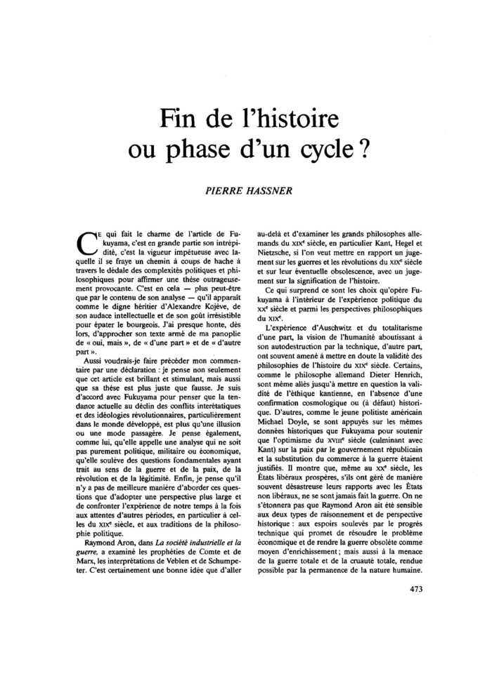 Fin de l’histoire ou phase d’un cycle ?
 – page 1