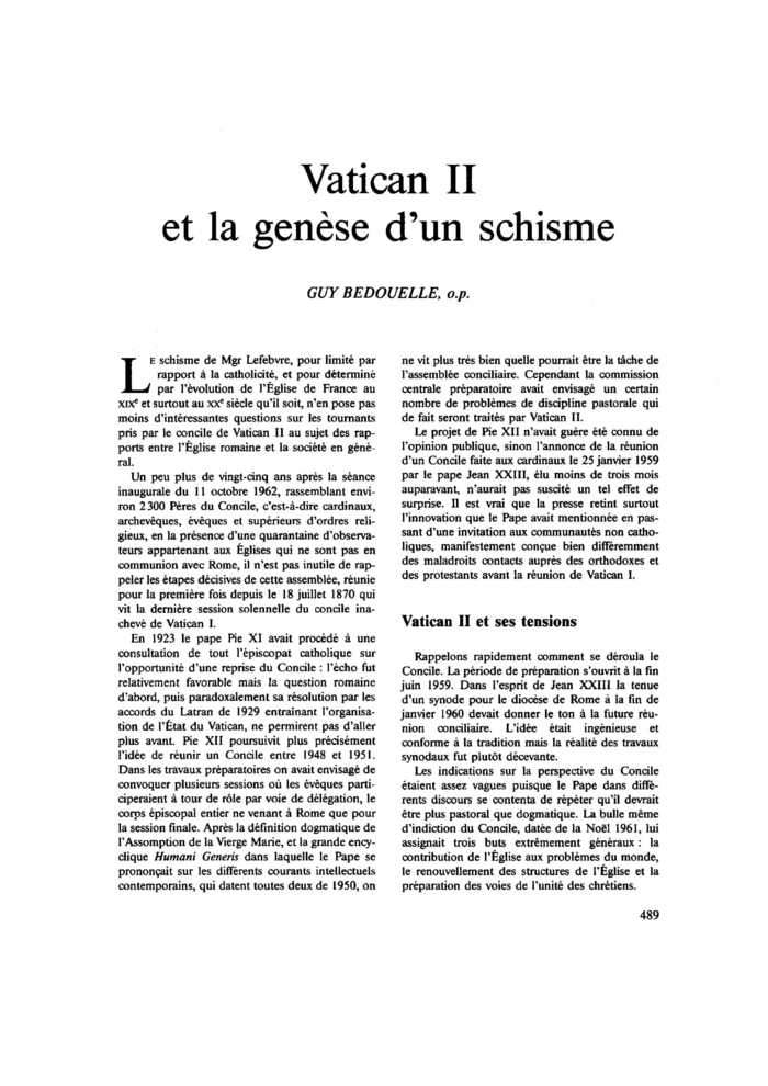 Vatican II et la genèse d’un schisme
 – page 1