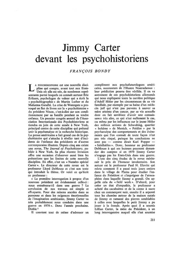 Jimmy Carter devant les psychohistoriens
 – page 1