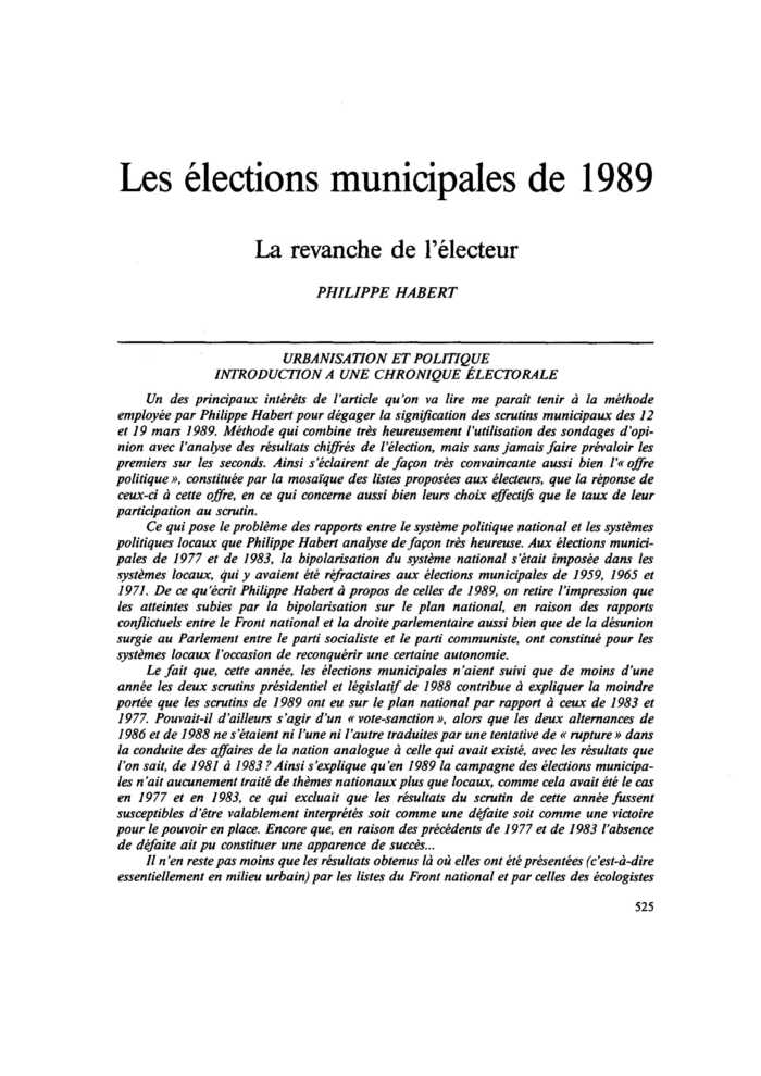 Urbanisation et politique. Introduction à une chronique électorale
 – page 1