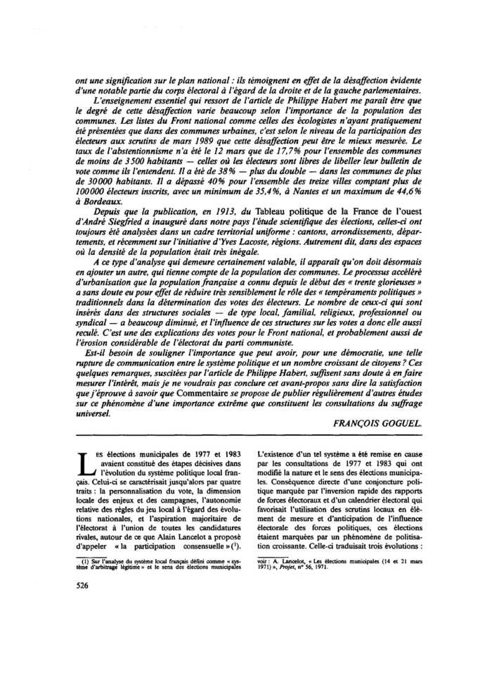 Les élections municipales de 1989. La revanche de l’électeur
 – page 1