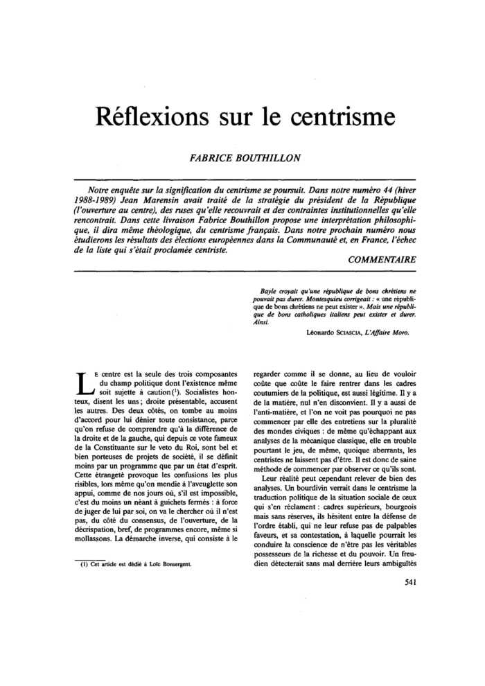 Réflexions sur le centrisme
 – page 1