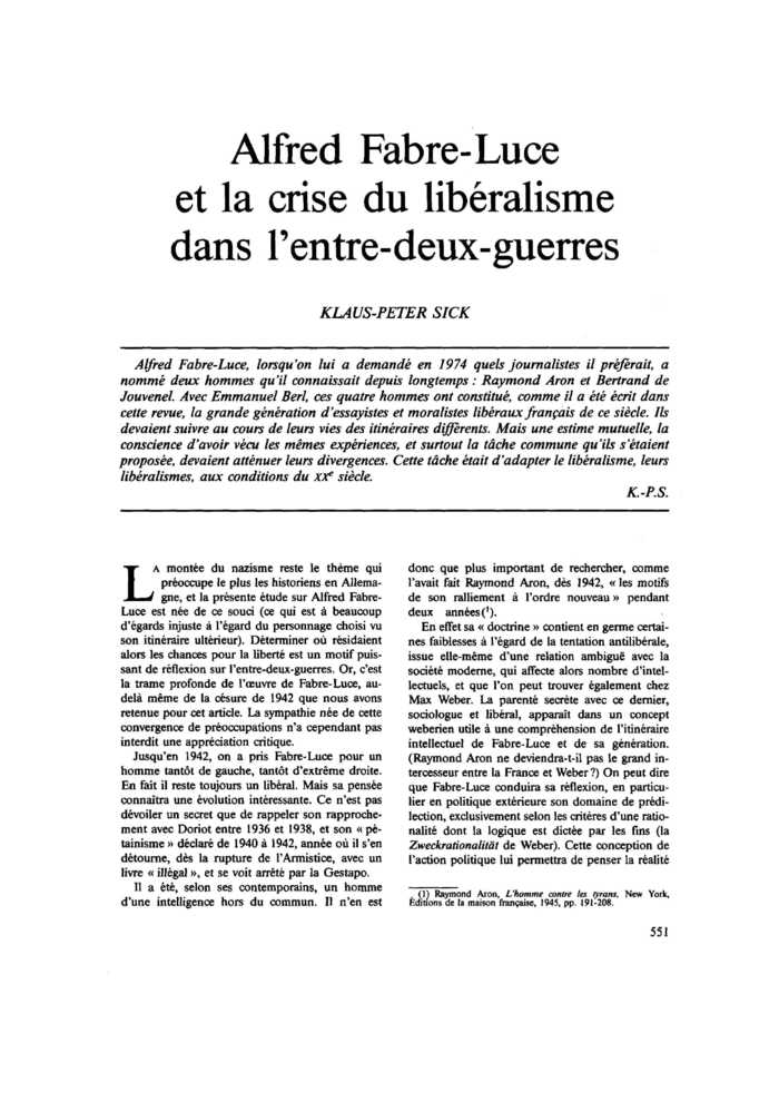 Alfred Fabre-Luce et la crise du libéralisme dans l’entre-deux-guerres
 – page 1