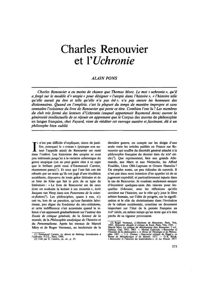 Charles Renouvier et l’Uchronie
 – page 1