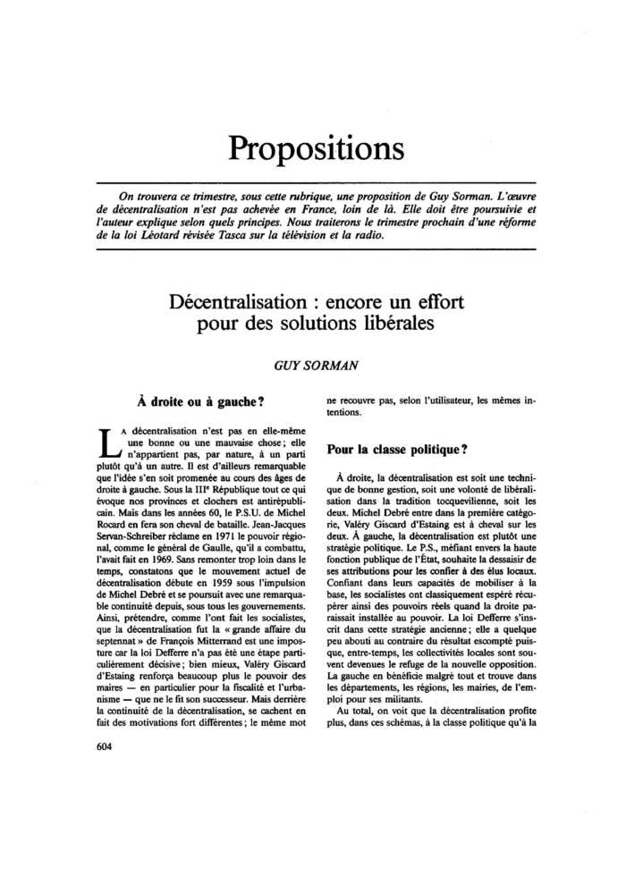 Décentralisation : encore un effort pour des solutions libérales
 – page 1