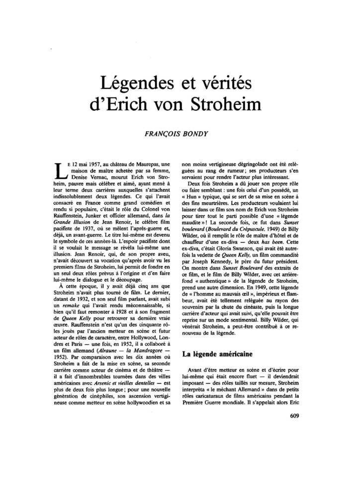 Légendes et vérités d’Erich von Stroheim
 – page 1
