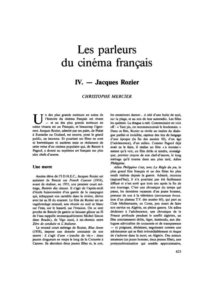 Les parleurs du cinéma français. IV. Jacques Rozier
 – page 1