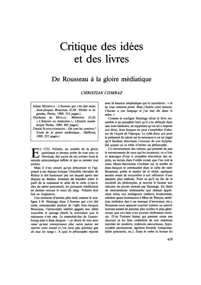 De Rousseau à la gloire médiatique
 – page 1