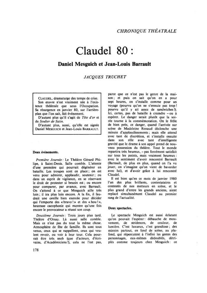 Claudel 80 : Daniel Mesguich et Jean-Louis Barrault
 – page 1