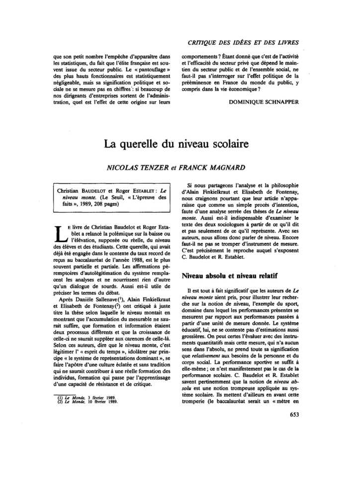 Le querelle du niveau scolaire
 – page 1