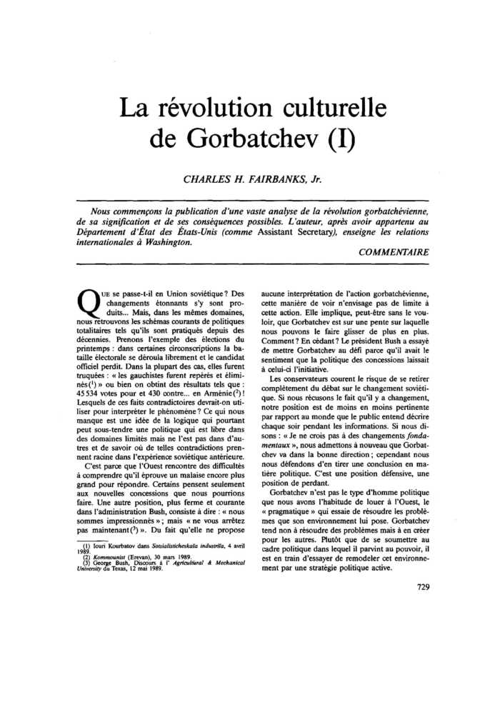 La révolution culturelle de Gorbatchev (I)
 – page 1