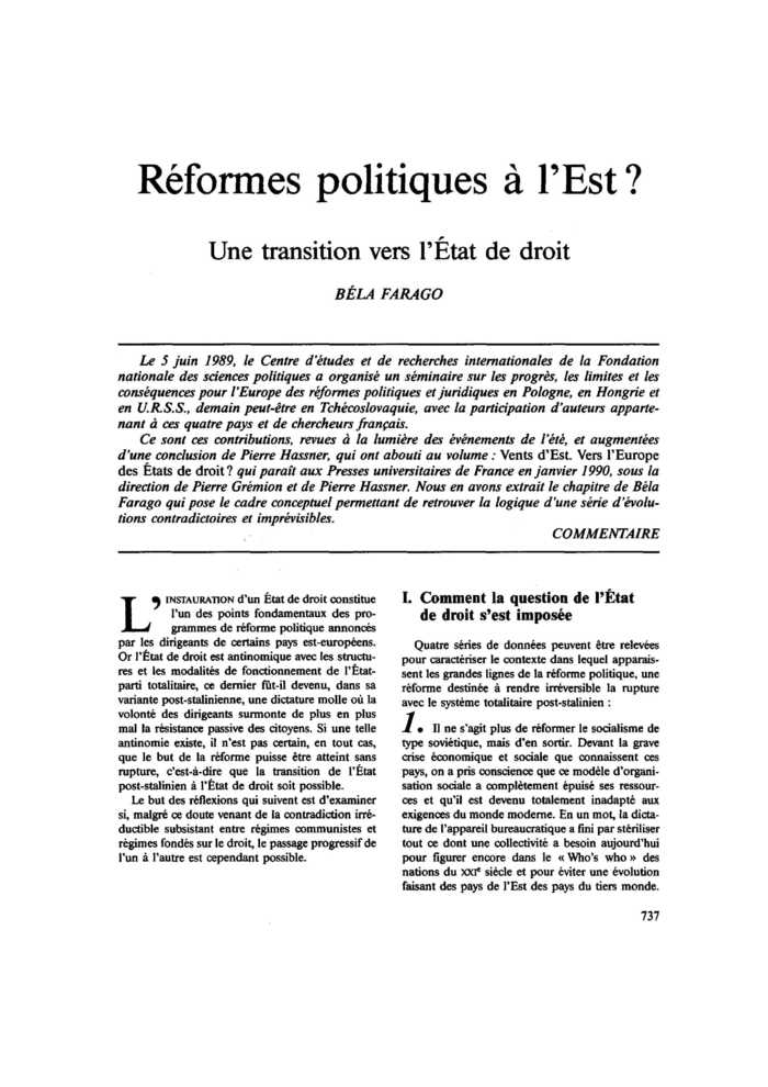 Réformes politiques à l’Est ? Une transition vers l’État de droit
 – page 1