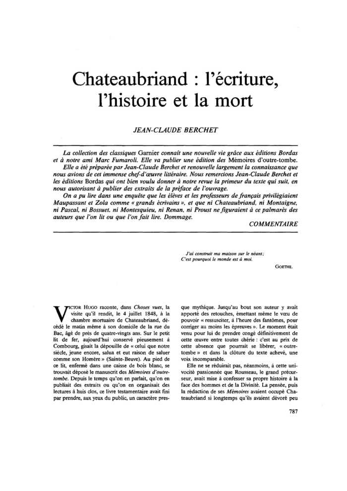 Chateaubriand : l’écriture, l’histoire et la mort
 – page 1