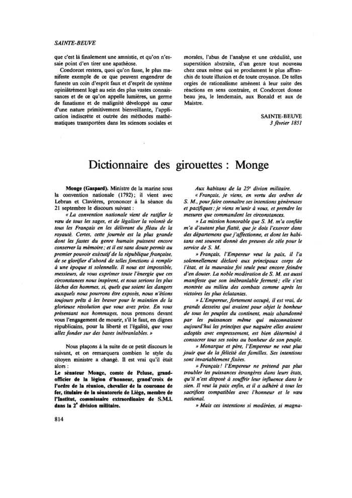DICTIONNAIRE DES GIROUETTES : MONGE
 – page 1
