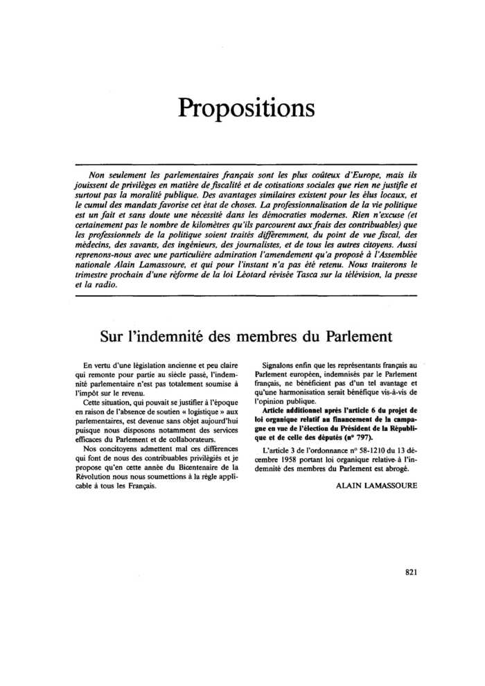 Sur l’indemnité des membres du Parlement
 – page 1