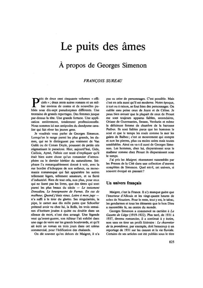 Le puits des âmes. À propos de Georges Simenon
 – page 1
