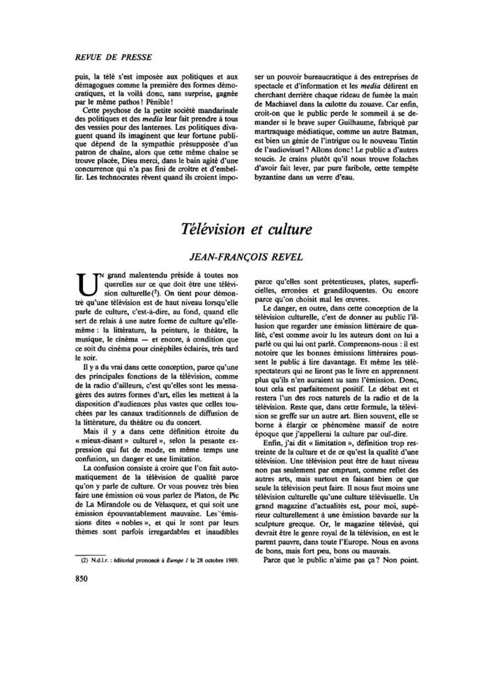 Télévision et culture
 – page 1