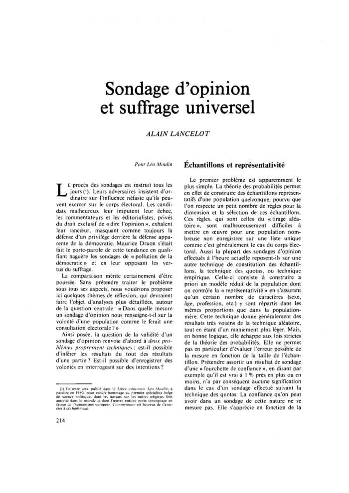 Sondage d’opinion et suffrage universel
 – page 1