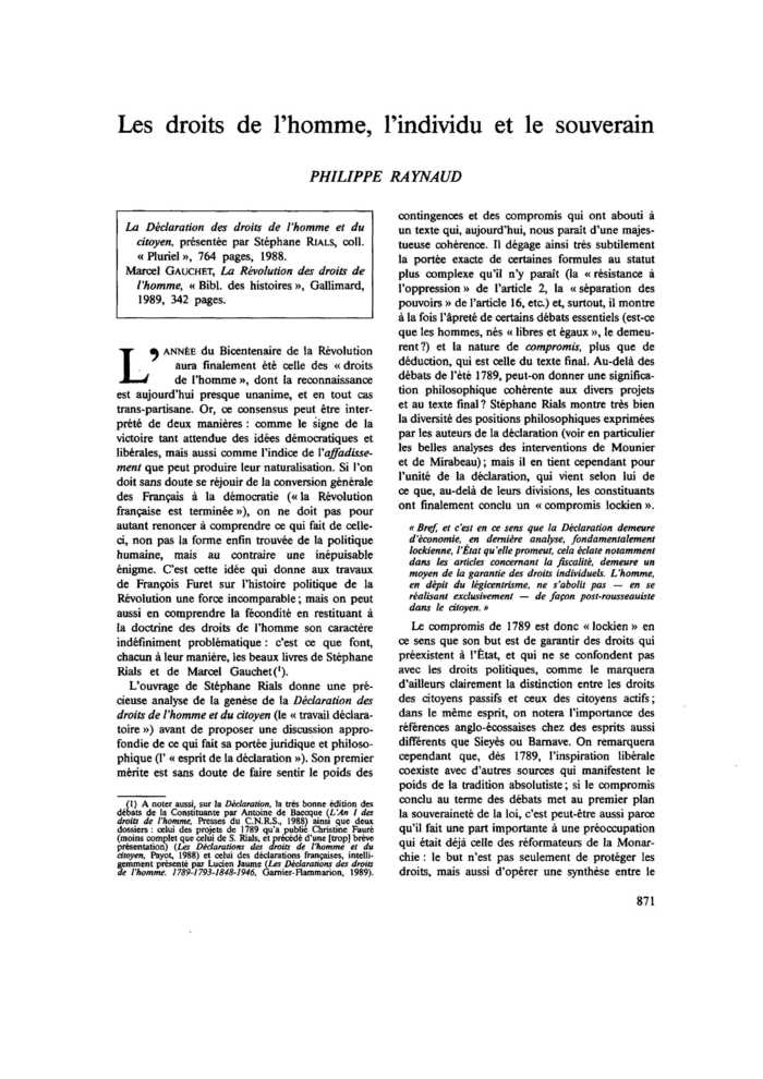 Les droits de l’homme, l’individu et le souverain
 – page 1