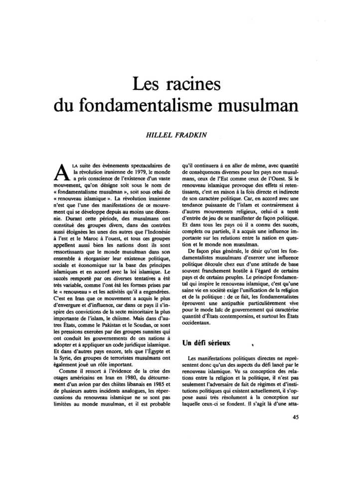Les racines du fondamentalisme musulman
 – page 1