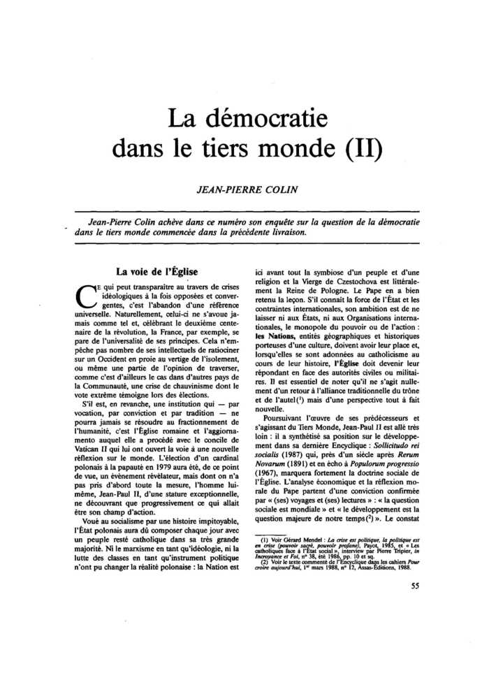 La démocratie dans le tiers monde (II)
 – page 1