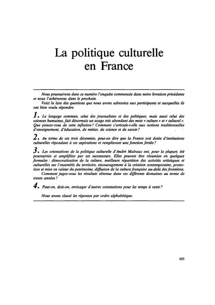 La politique culturelle en France
 – page 1
