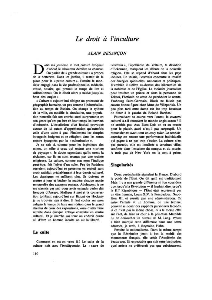 Le droit à l’inculture
 – page 1