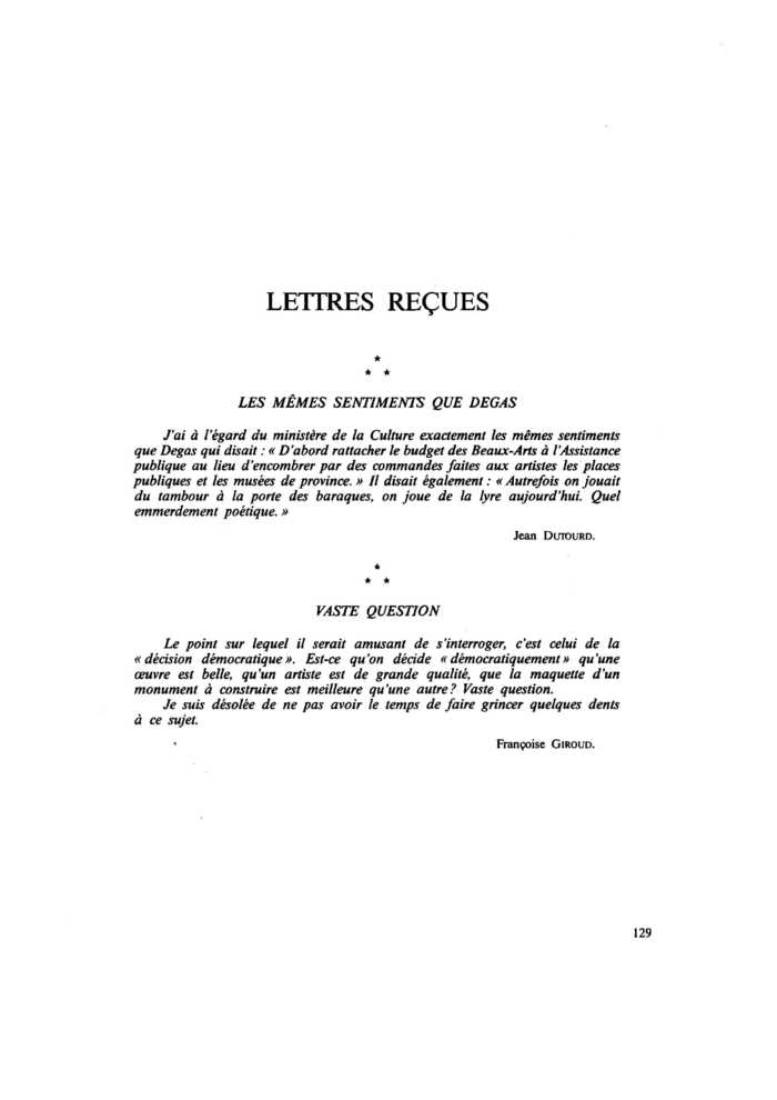 LETTRES REÇUES : VASTE QUESTION
 – page 1