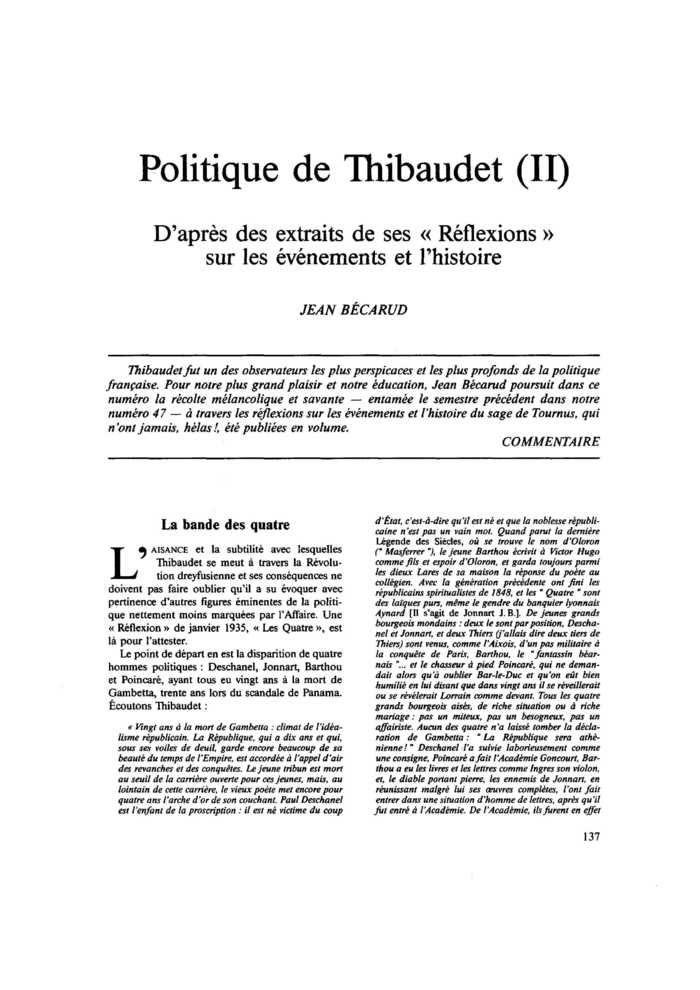 Politique de Thibaudet (II). D’après des extraits de ses « Réflexions » sur les événements et l’histoire
 – page 1