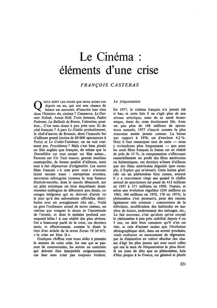 Le Cinéma : éléments d’une crise
 – page 1