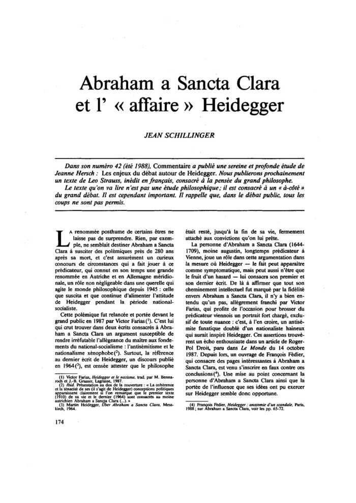Abraham a Sancta Clara et l’« affaire » Heidegger
 – page 1